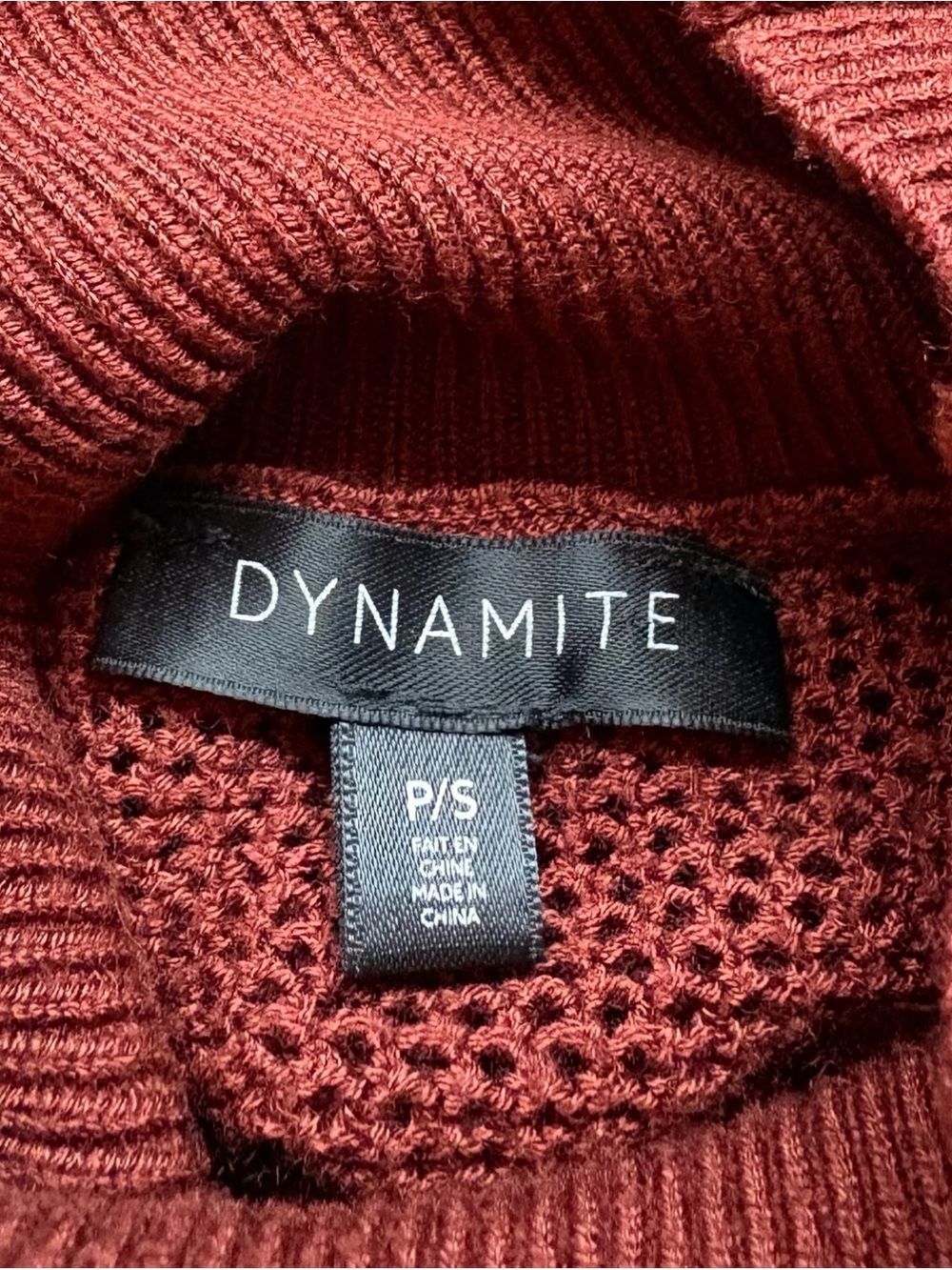 Dynamite, Rust Open Knit Mock Neck Sweater Stretch Pullover, Small - Picture 3 of 8